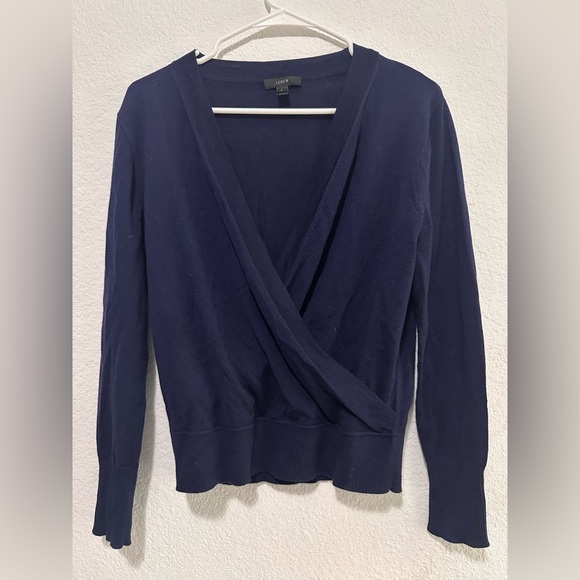 J. Crew Navy Blue Merino Wool Wrap Sweater size Small - Picture 3 of 9